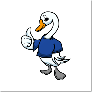 Cute Anthropomorphic Human-like Cartoon Character Swan in Clothes Posters and Art